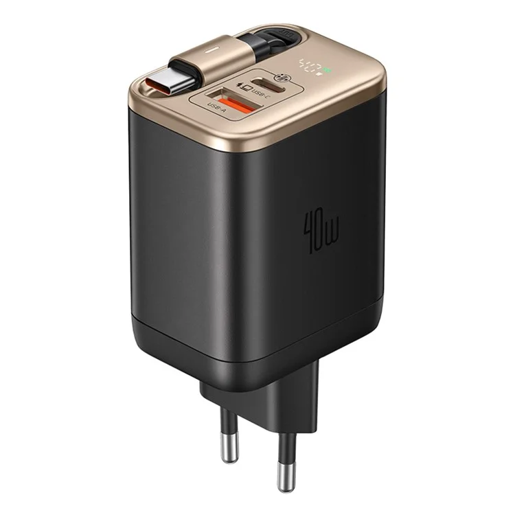MCDODO CH-4281 Chargeur GaN 40W avec Câble Rétractable Charge Rapide USB-C / USB-A - Prise EU - Or Désert