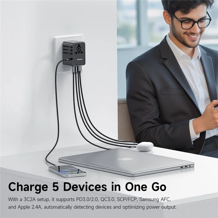 MCDODO CP-5980 MDD G5 Series 70W Global Wall Charger 3 USB-C + 2 USB-A Universal Travel Adapter Charger Set with Type-C Cable
