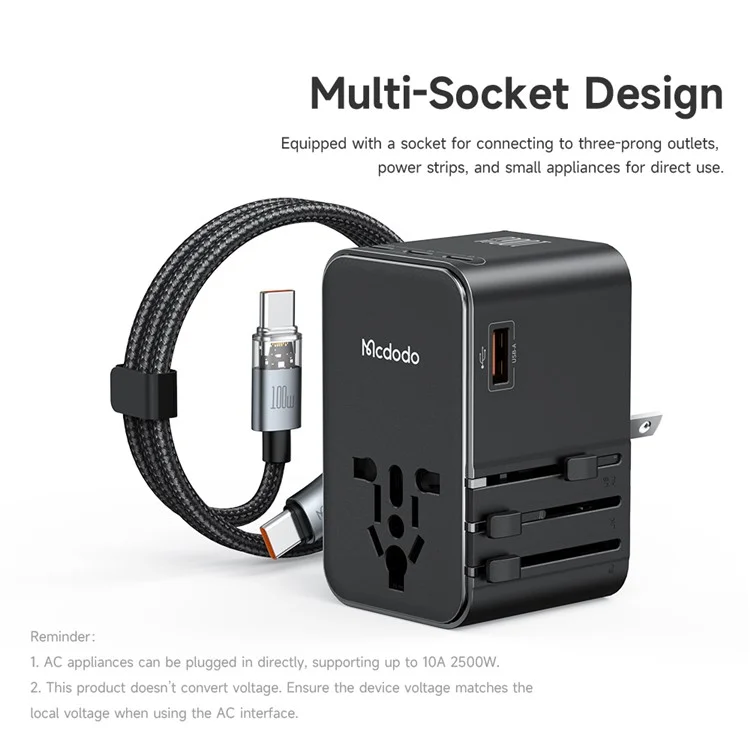 MCDODO CP-6140 MDD G5 Series 100W Universal Travel Adapter Charger 3 USB-C + USB-A Wall Charger Set with Type-C Cable
