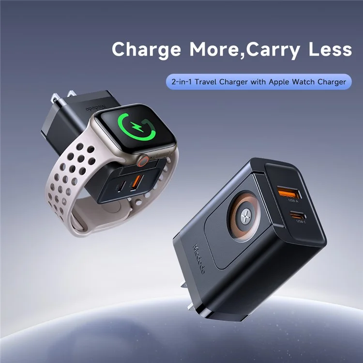 MCDODO CH-5040 MDD 2 in 1 Wall Charger with Watch Wireless Charging Portable Travel Charger 30W USB-A / USB-C - US Plug