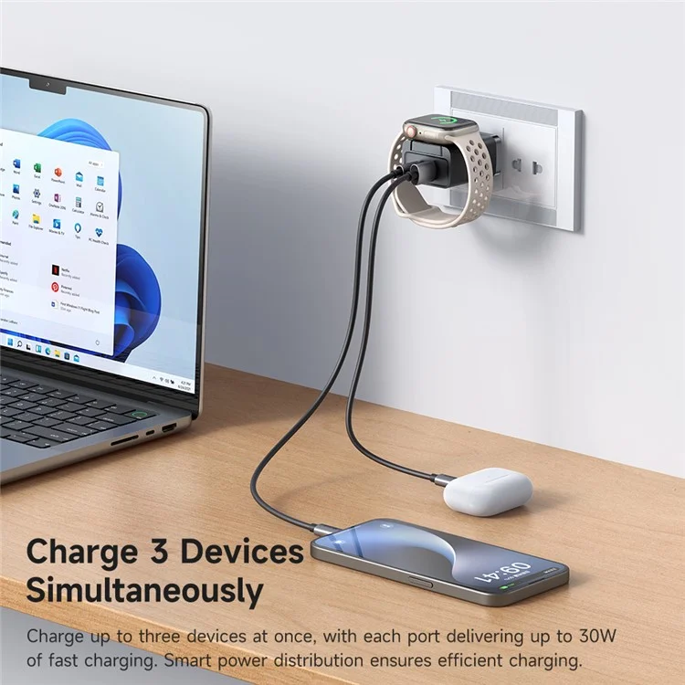 MCDODO CH-5040 MDD 2 in 1 Wall Charger with Watch Wireless Charging Portable Travel Charger 30W USB-A / USB-C - US Plug