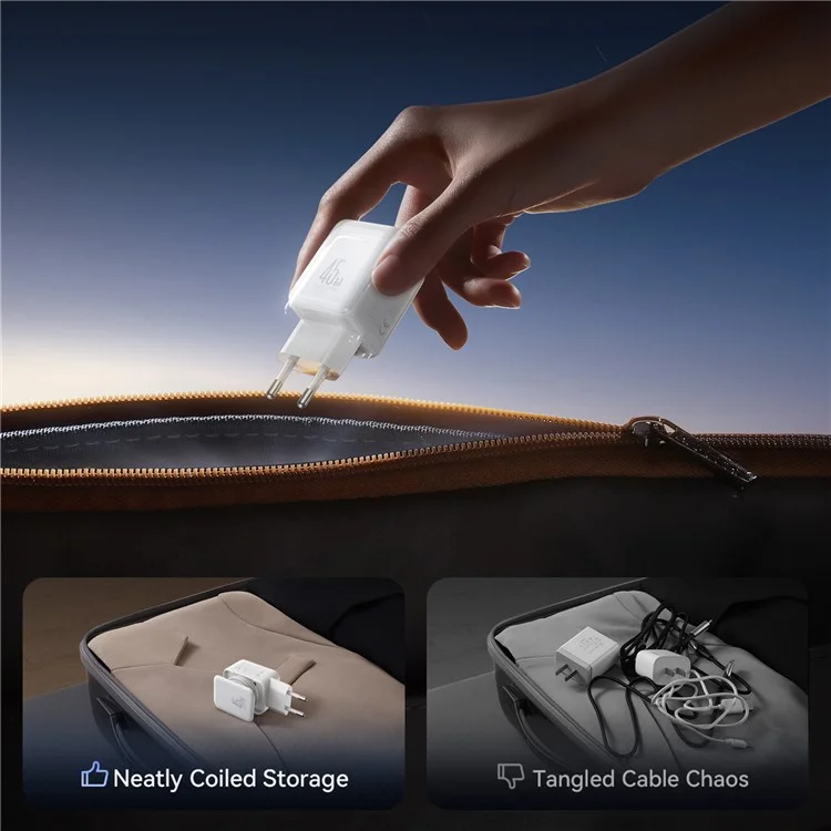 JOYROOM JR-TCL05 45W GaN Charger Fast Charging Dual Type-C Ports With Retractable Cable - EU Plug
