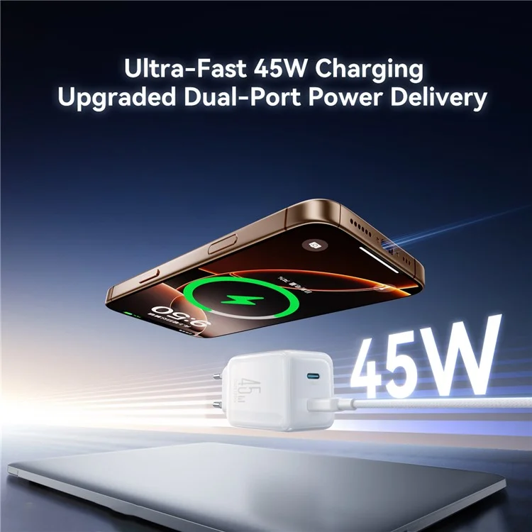 JOYROOM JR-TCL05 45W GaN Charger Fast Charging Dual Type-C Ports With Retractable Cable - EU Plug