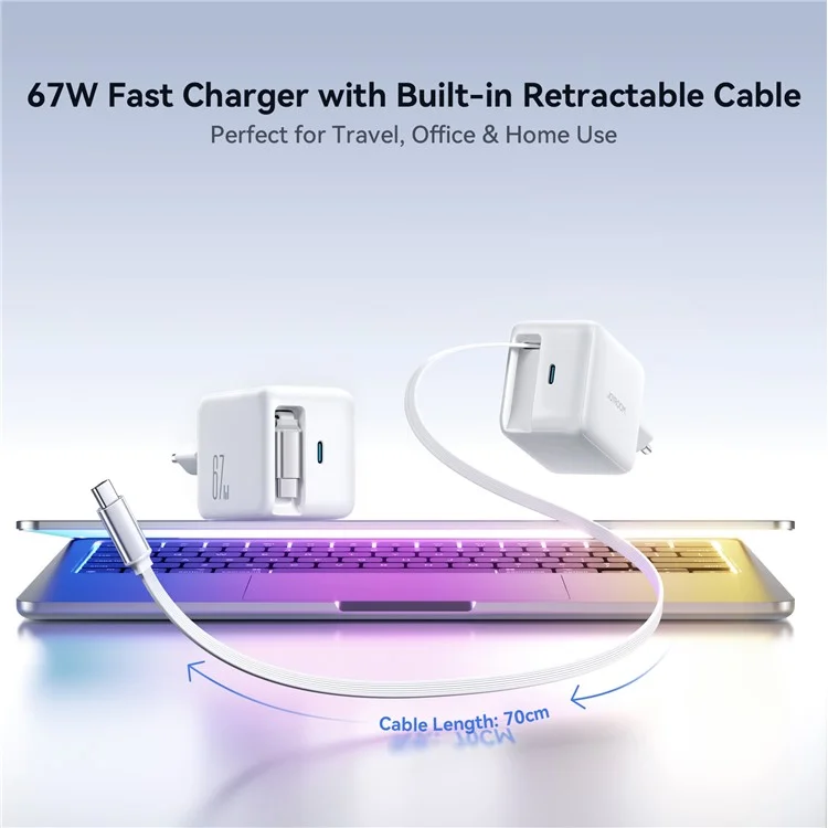 JOYROOM JR-TCL06 67W Fast Charging GaN Charger with Retractable Type-C Cable - EU Plug