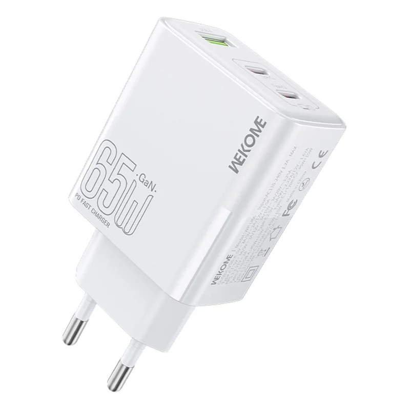 WEKOME WP-U66 PD 65W GaN Charger USB-A + Dual Type-C Ports Fast Charging Adapter - EU Plug