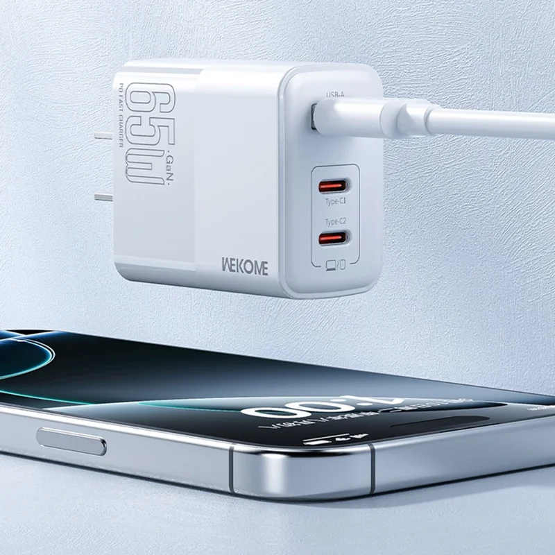WEKOME WP-U66 PD 65W GaN Charger USB-A + Dual Type-C Ports Fast Charging Adapter - EU Plug