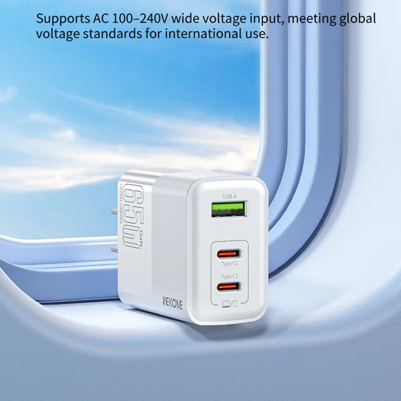 WEKOME WP-U66 PD 65W GaN Charger USB-A + Dual Type-C Ports Fast Charging Adapter - EU Plug
