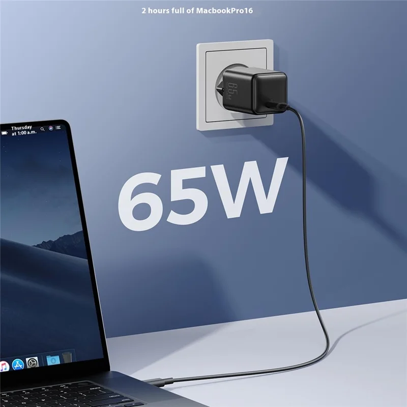 JOYROOM JR-TCG18 PD 65W GaN Fast Charger USB-C High Power Output Adapter for Laptops Phones Tablets - EU Plug