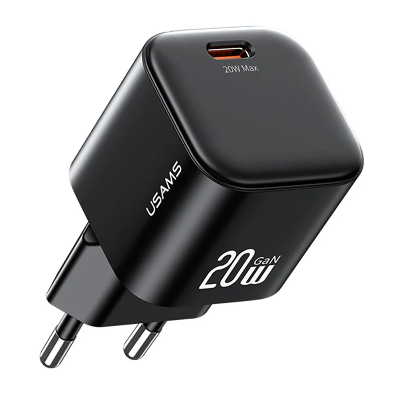 Carregador Rápido USAMS CC260 20W GaN Mini Adaptador de Energia Tipo-C para Carregamento Rápido - Plug Europeu