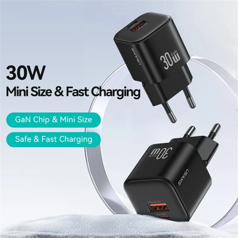 USAMS CC263 30W GaN Charger Dual Port USB-C + USB-A Fast Charging Mini Adapter for Travel / Home Use