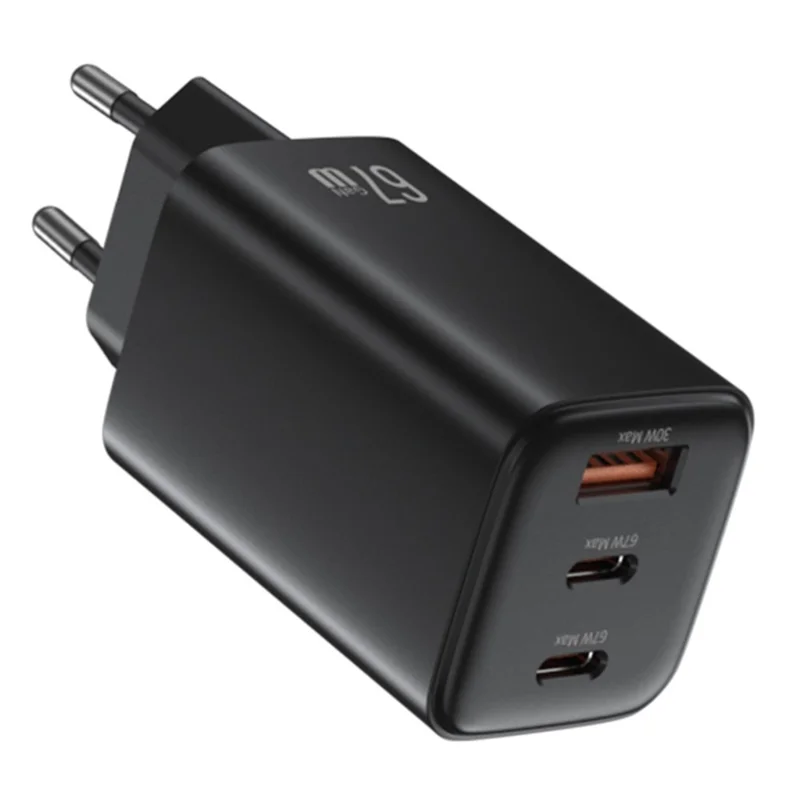 USAMS CC265 67Вт GaN-зарядное устройство с быстрой зарядкой, 3 USB-порта, сетевой адаптер - евровилка
