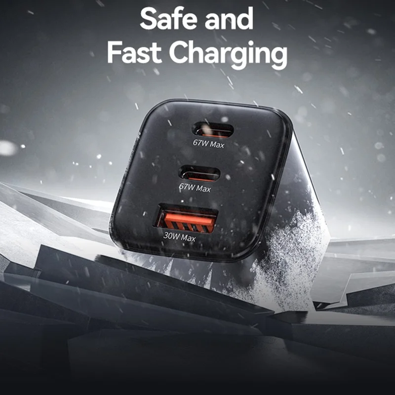 USAMS CC265 67Вт GaN-зарядное устройство с быстрой зарядкой, 3 USB-порта, сетевой адаптер - евровилка