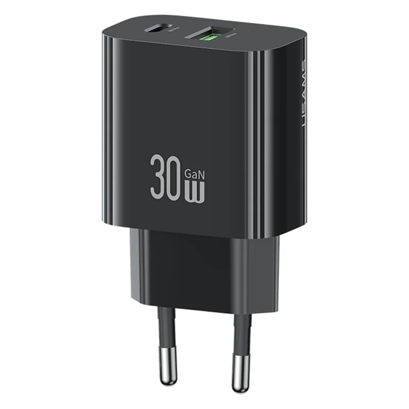 Carregador Rápido USAMS CC316 T65 30W para iPhone 8 - Série 16, Adaptador de Energia Duplo USB-A + USB-C - Plugue UE / Preto