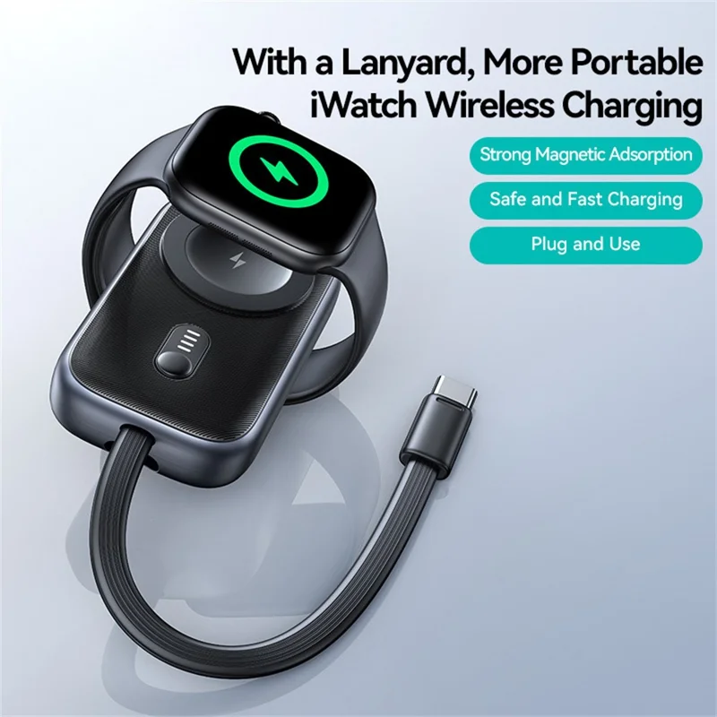 USAMS CD245 Chargeur sans fil pour montre Batterie externe 1200mAh avec Câble Type-C intégré Charge rapide 2,5W - Or désert