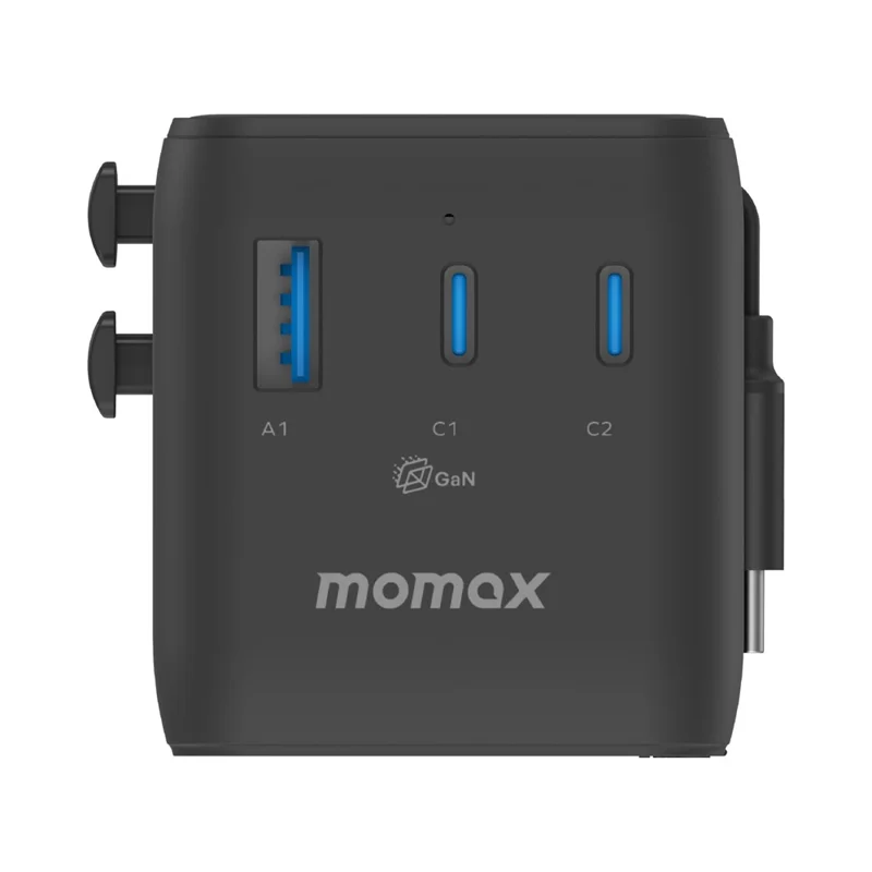 MOMAX 1-World 2 GaN Глобальный дорожный адаптер 100 Вт Международное зарядное устройство со встроенным кабелем - Черный