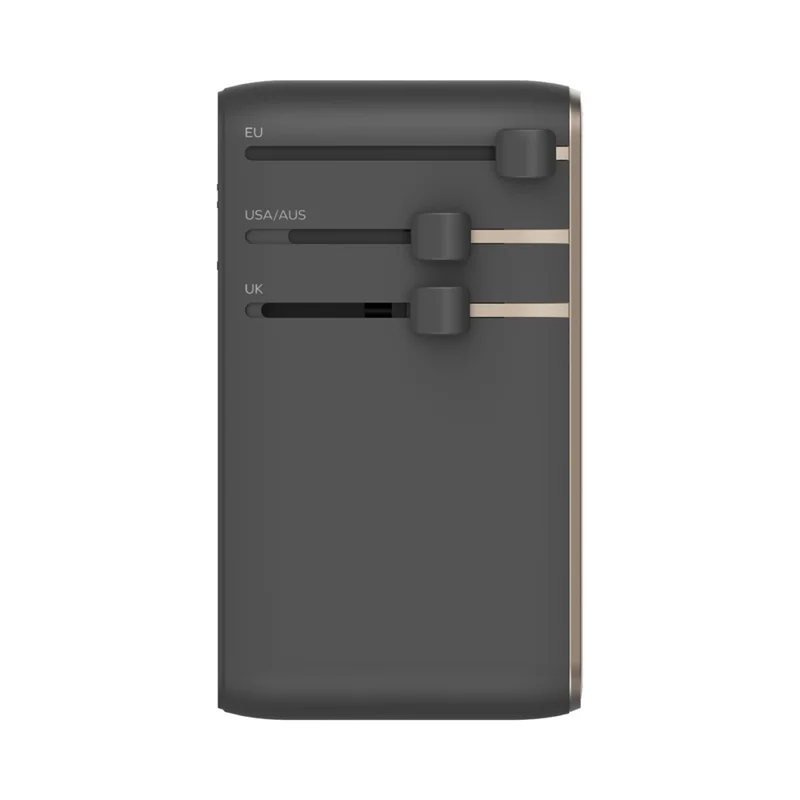 MOMAX 1-World 2 GaN Globaler Reiseadapter 100W Internationales Wandladegerät mit integriertem Kabel - Titaniumgold