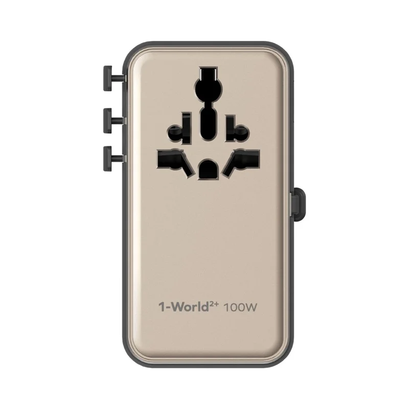 MOMAX 1-World 2 GaN Globaler Reiseadapter 100W Internationales Wandladegerät mit integriertem Kabel - Titaniumgold