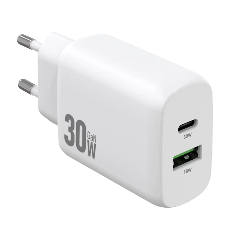 AMORUS PD 30W GAN Adaptador de Carga Rápida USB-A Tipo C de Doble Puerto para Teléfono y Tablet - Enchufe EU