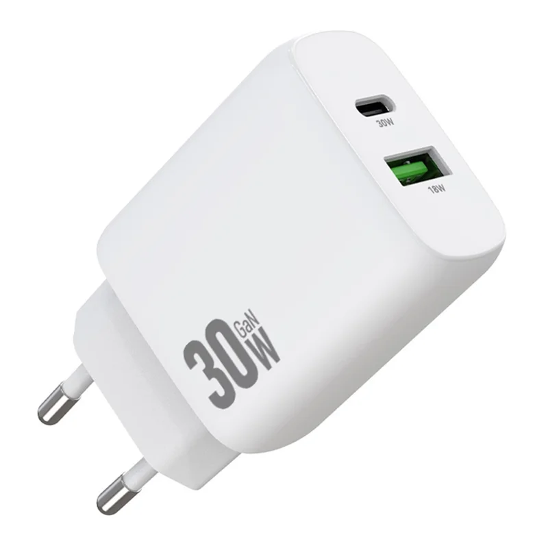 AMORUS PD 30W GAN Adaptador de Carga Rápida USB-A Tipo C de Doble Puerto para Teléfono y Tablet - Enchufe EU