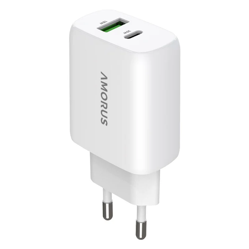AMORUS PD 30W GAN Adaptador de Carga Rápida USB-A Tipo C de Doble Puerto para Teléfono y Tablet - Enchufe EU