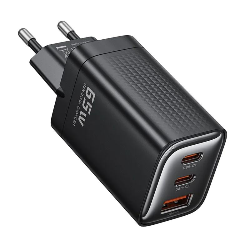 TOOCKI TCT65 65W Wall Charger 2C1A Fast Charging Multi Port USB C Power Adapter - Black  /  EU Plug