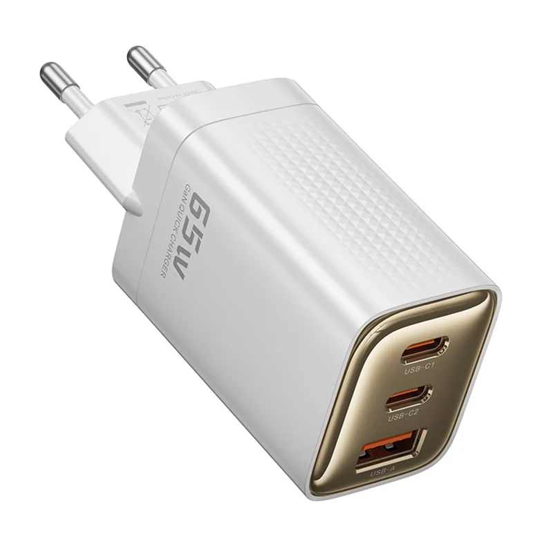 TOOCKI TCT65 شاحن حائط 65 واط 2C1A شاحن سريع متعدد المنافذ محول طاقة يو إس بي - أبيض / قابس الاتحاد الأوروبي