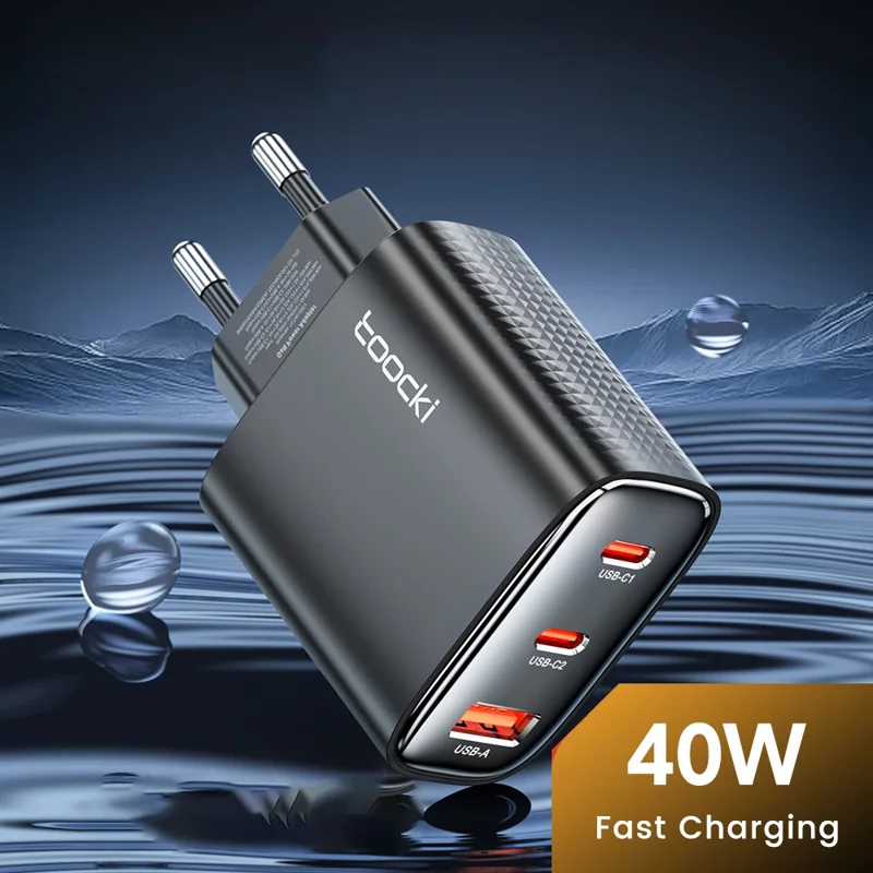 Carregador de Parede TOOCKI TCT40 40W 2C1A Carregamento Rápido Adaptador de Energia USB Multi-Porta - Preto / Plug EU