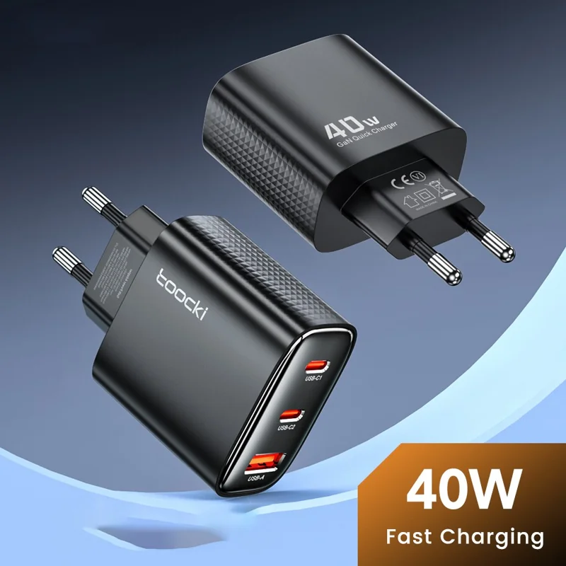 Carregador de Parede TOOCKI TCT40 40W 2C1A Carregamento Rápido Adaptador de Energia USB Multi-Porta - Preto / Plug EU