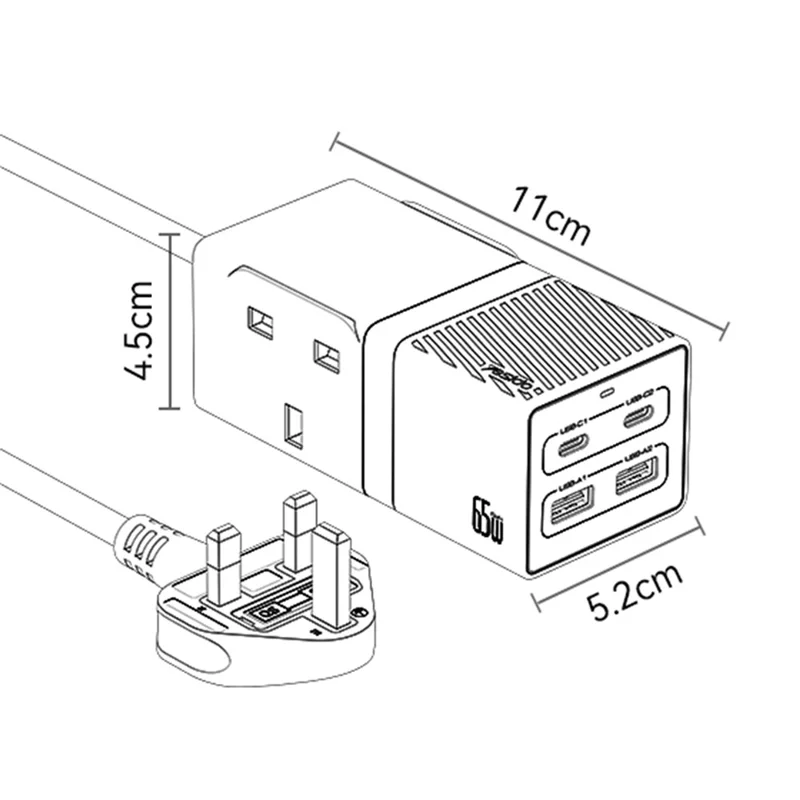 YESIDO MC38 65W Station de charge multiappareils GaN avec ports USB-C et USB-A - Prise britannique
