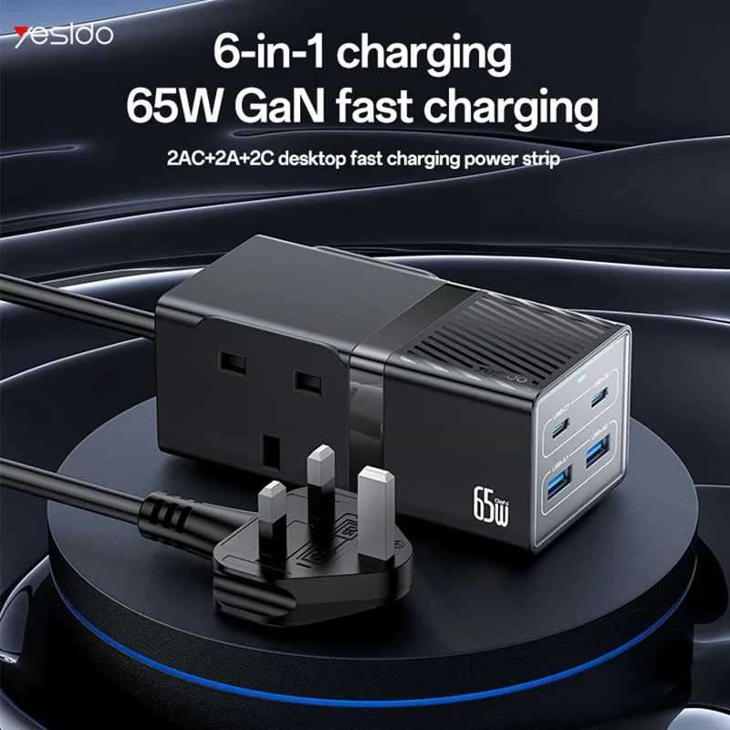 YESIDO MC38 65W Station de charge multiappareils GaN avec ports USB-C et USB-A - Prise britannique
