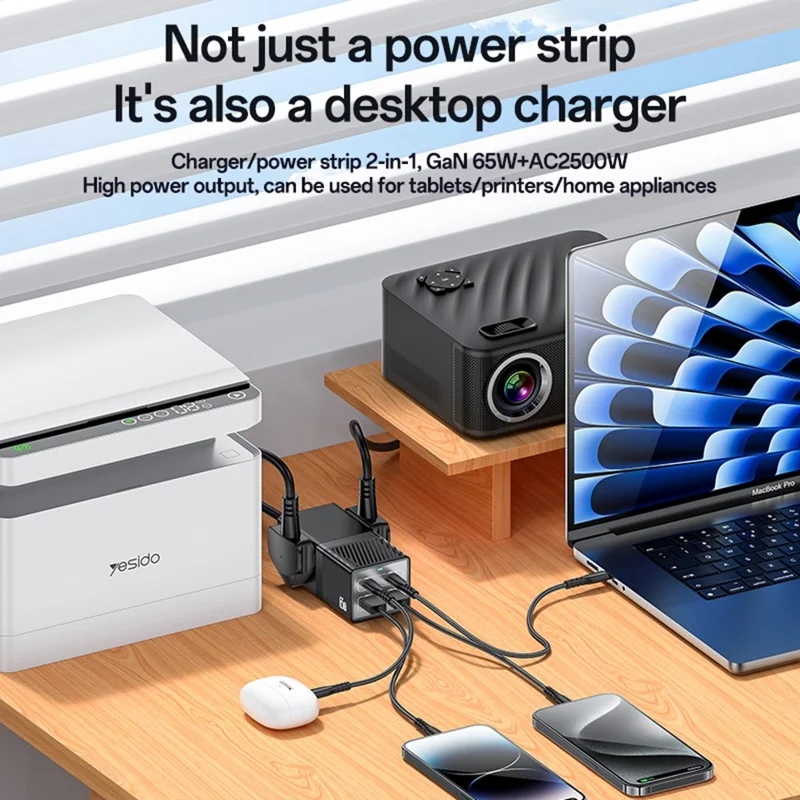YESIDO MC38 65W Station de charge multiappareils GaN avec ports USB-C et USB-A - Prise britannique