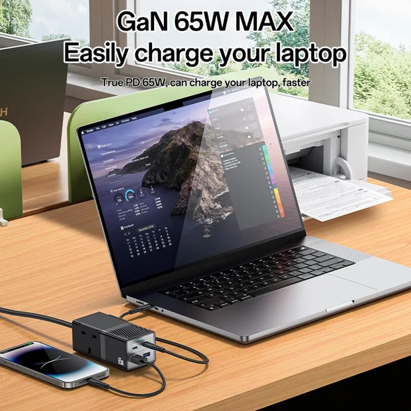 YESIDO MC38 65W Station de charge multiappareils GaN avec ports USB-C et USB-A - Prise britannique