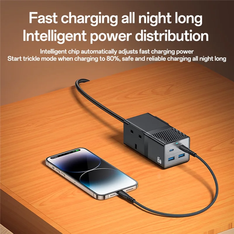 YESIDO MC38 65W Station de charge multiappareils GaN avec ports USB-C et USB-A - Prise britannique