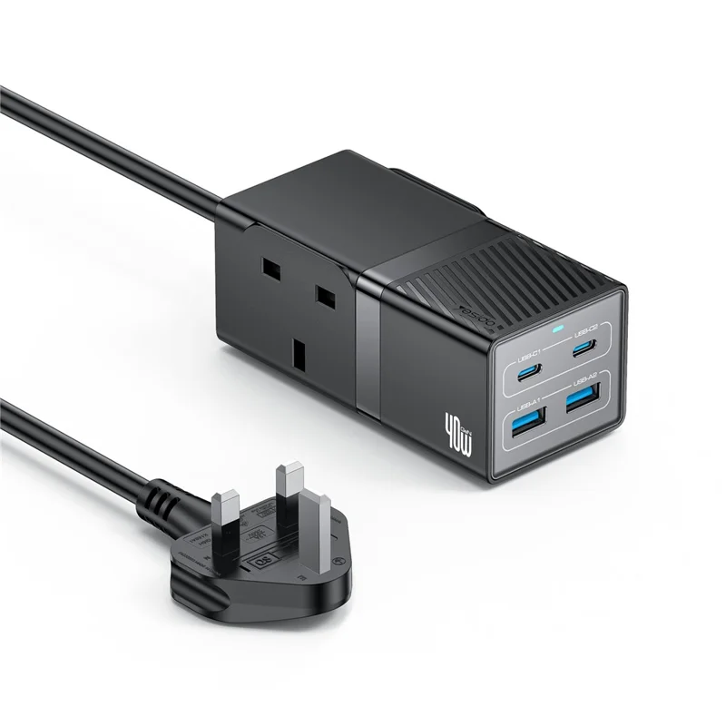YESIDO MC37 Multiprise 40W Compatible Multi-Appareils avec Ports USB-C et USB-A Station de Charge Intelligente - Prise Britannique