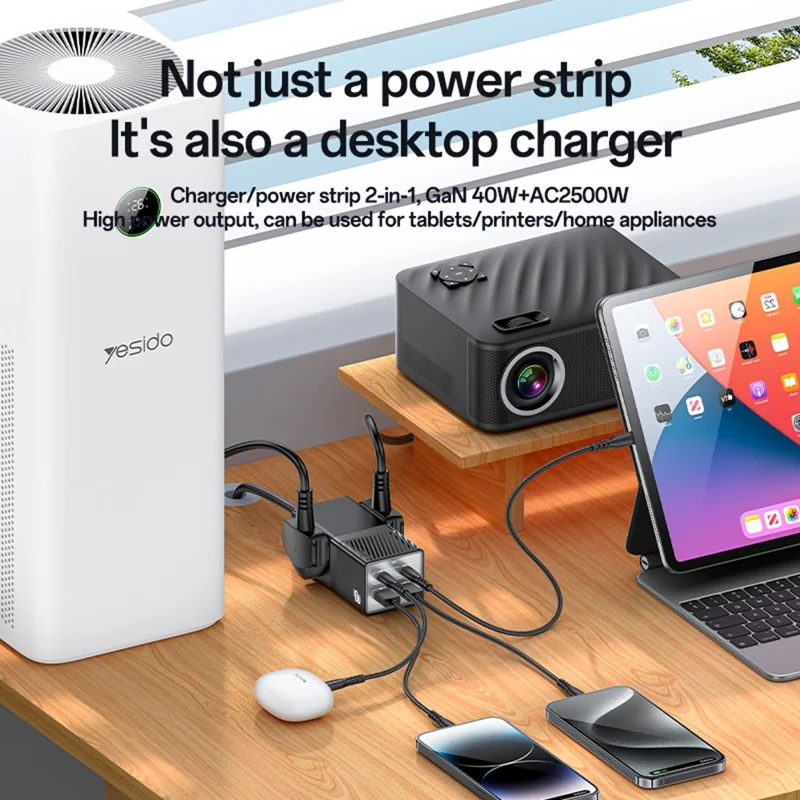 YESIDO MC37 Multiprise 40W Compatible Multi-Appareils avec Ports USB-C et USB-A Station de Charge Intelligente - Prise Britannique