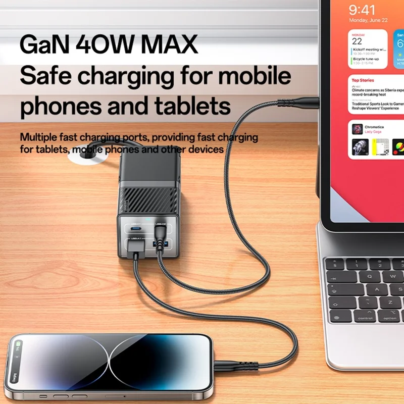 YESIDO MC37 Multiprise 40W Compatible Multi-Appareils avec Ports USB-C et USB-A Station de Charge Intelligente - Prise Britannique