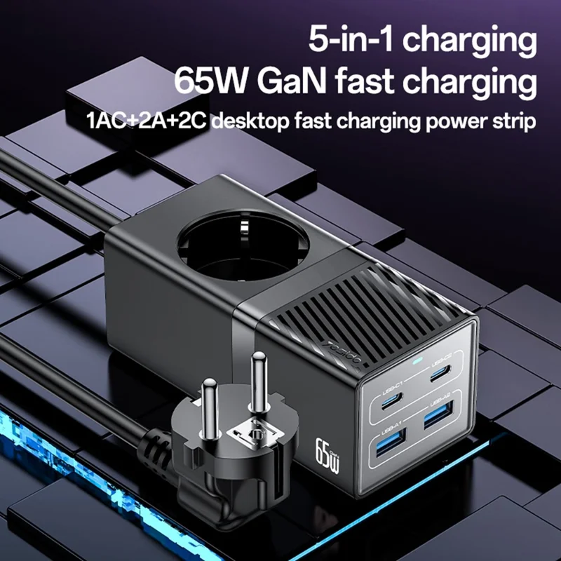 Station de charge YESIDO MC36 GaN USB-C USB-A 65W avec multiprise de charge rapide - Prise EU