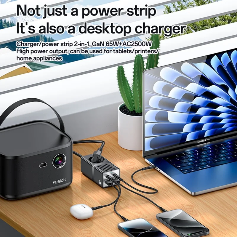 Station de charge YESIDO MC36 GaN USB-C USB-A 65W avec multiprise de charge rapide - Prise EU