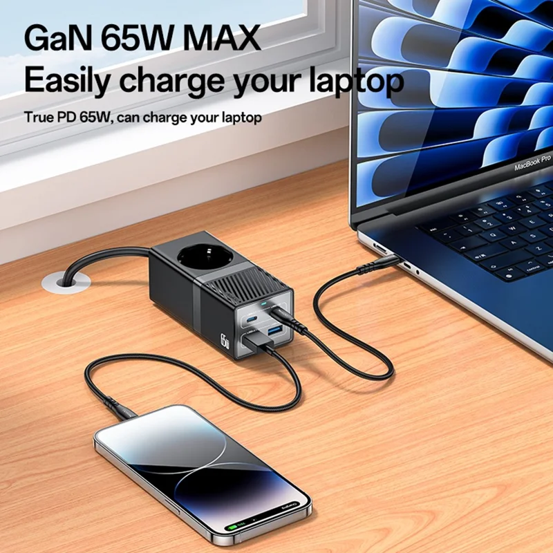 Station de charge YESIDO MC36 GaN USB-C USB-A 65W avec multiprise de charge rapide - Prise EU