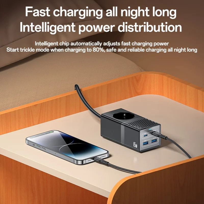 Station de charge YESIDO MC36 GaN USB-C USB-A 65W avec multiprise de charge rapide - Prise EU
