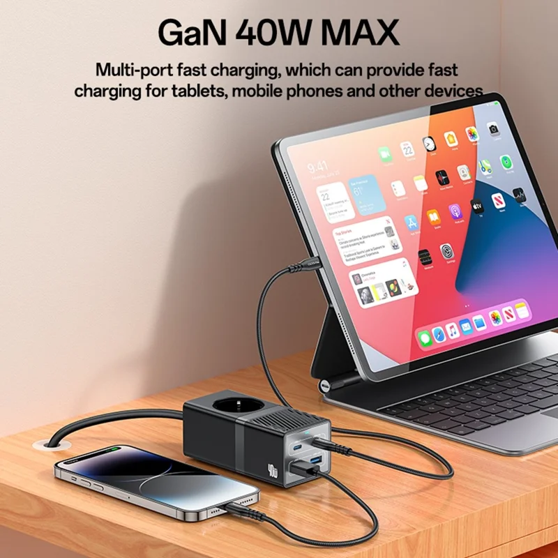Station de charge rapide de bureau YESIDO MC35 40W GaN avec ports USB-C et USB-A - Prise EU