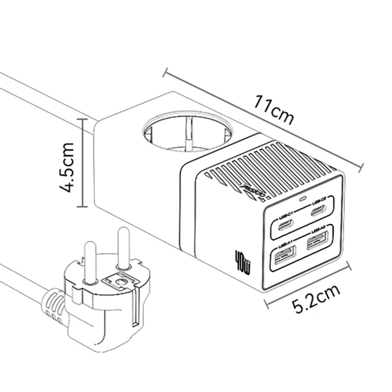 Station de charge rapide de bureau YESIDO MC35 40W GaN avec ports USB-C et USB-A - Prise EU