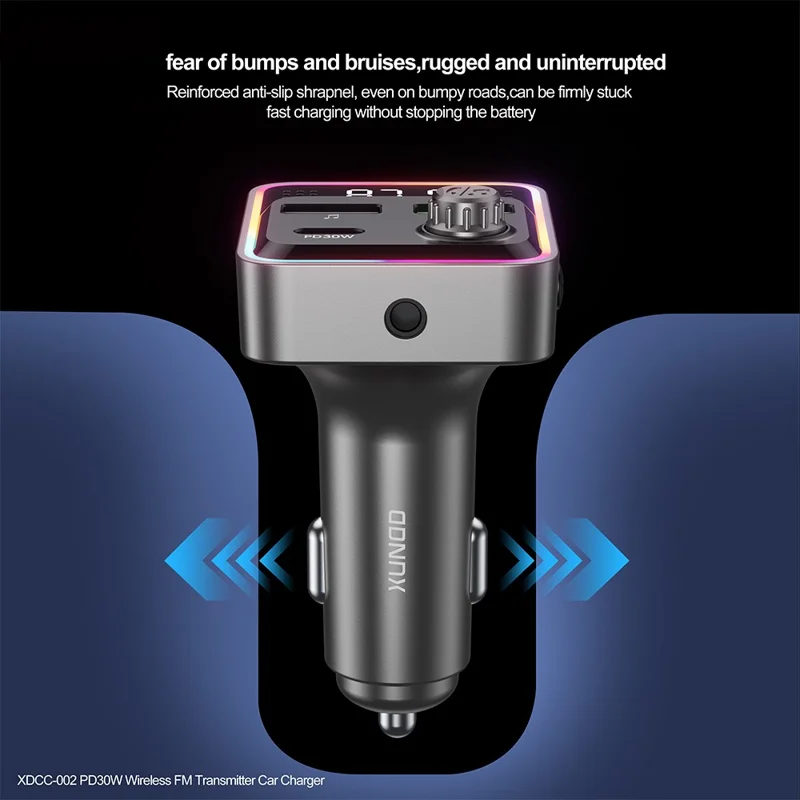 XUNDD XDCC-002 Auto-FM-Transmitter PD 30W Typ-C Dual-USB-Ports Ladegerät Freisprecheinrichtung Adapter