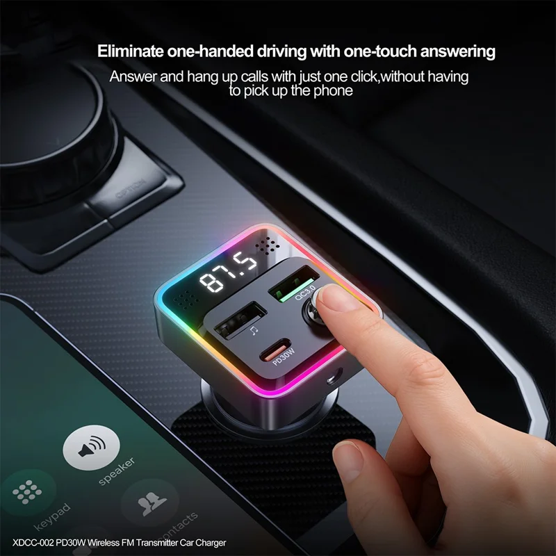 XUNDD XDCC-002 Auto-FM-Transmitter PD 30W Typ-C Dual-USB-Ports Ladegerät Freisprecheinrichtung Adapter