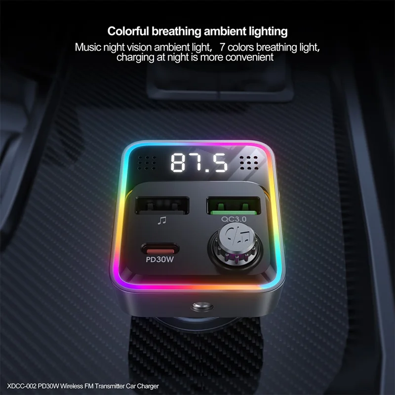 XUNDD XDCC-002 Auto-FM-Transmitter PD 30W Typ-C Dual-USB-Ports Ladegerät Freisprecheinrichtung Adapter