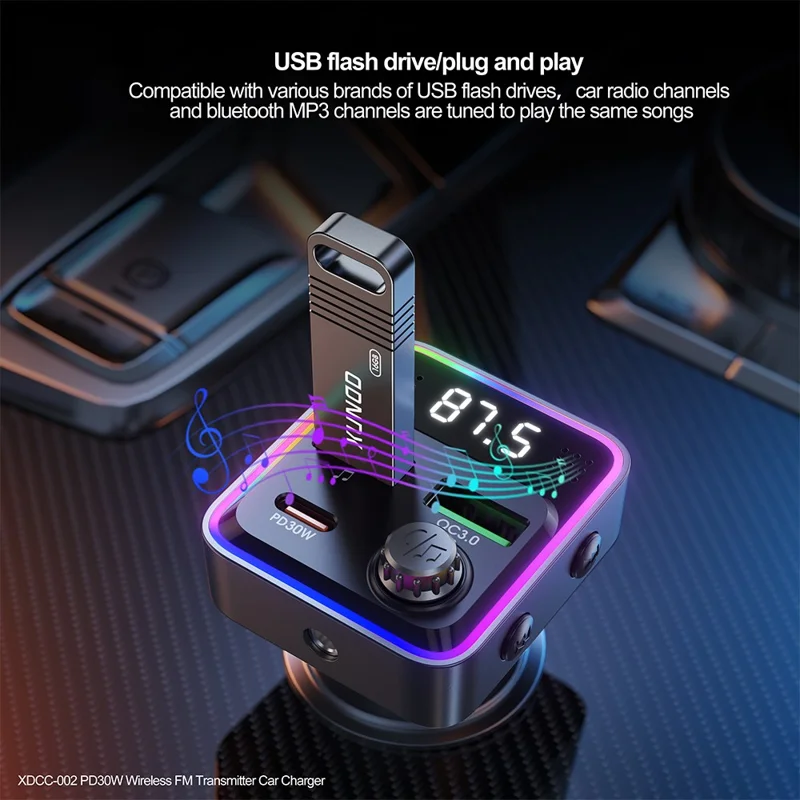 XUNDD XDCC-002 Auto-FM-Transmitter PD 30W Typ-C Dual-USB-Ports Ladegerät Freisprecheinrichtung Adapter