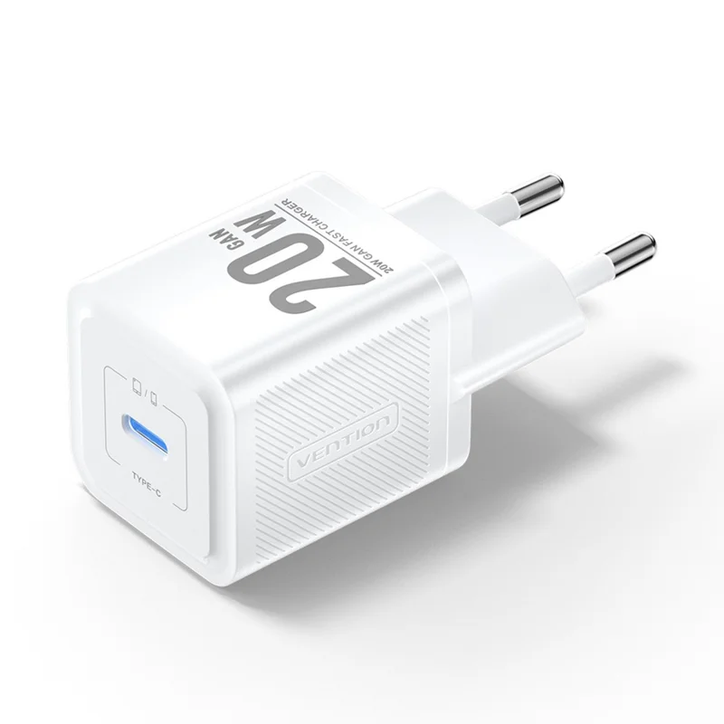 VENTION FEP Series EU Plug 20W Fast Charging GaN Wall Charger Portable USB Power Adapter - White