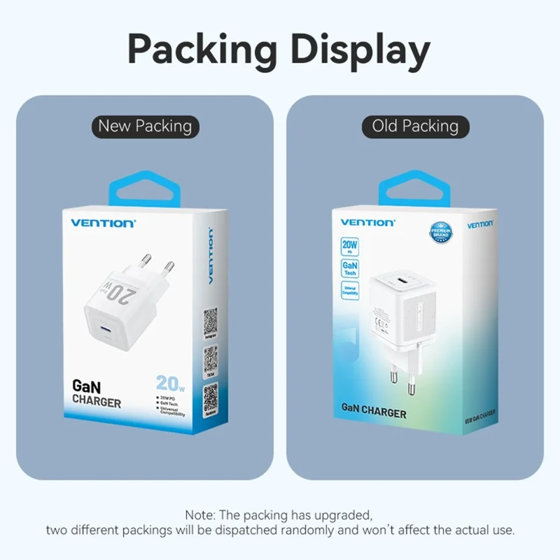 VENTION FEP Series EU Plug 20W Fast Charging GaN Wall Charger Portable USB Power Adapter - White