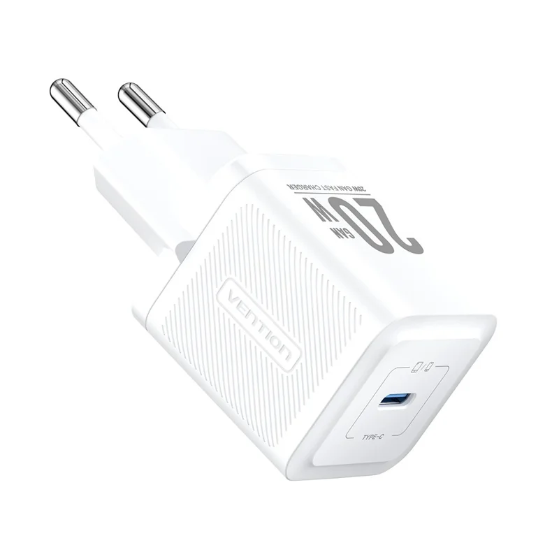 VENTION FEP Series EU Plug 20W Fast Charging GaN Wall Charger Portable USB Power Adapter - White