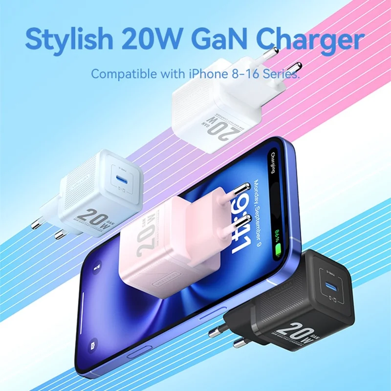 VENTION FEP Series EU Plug 20W Fast Charging GaN Wall Charger Portable USB Power Adapter - White